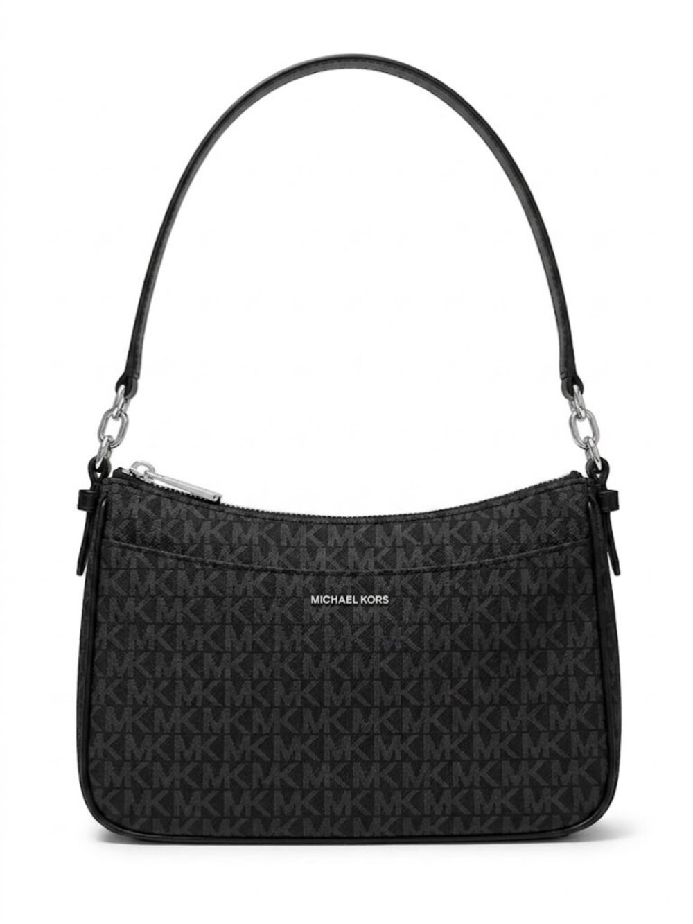 Michael Kors Jet Set Medium Top Zip Pochette Crossbody Bag Silver Black